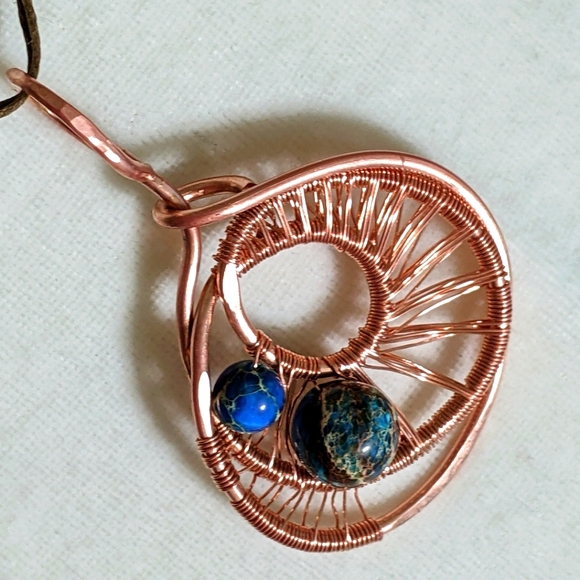 Hand Crafted Jewelry - #39 Artisan Pendant Cord Necklace Sustainable Copper Pietersite and Ocean Jasper